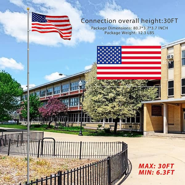 10ft Silver Aluminum Outdoor Flag Pole Kit Flagpole Kit Commercial Residential 