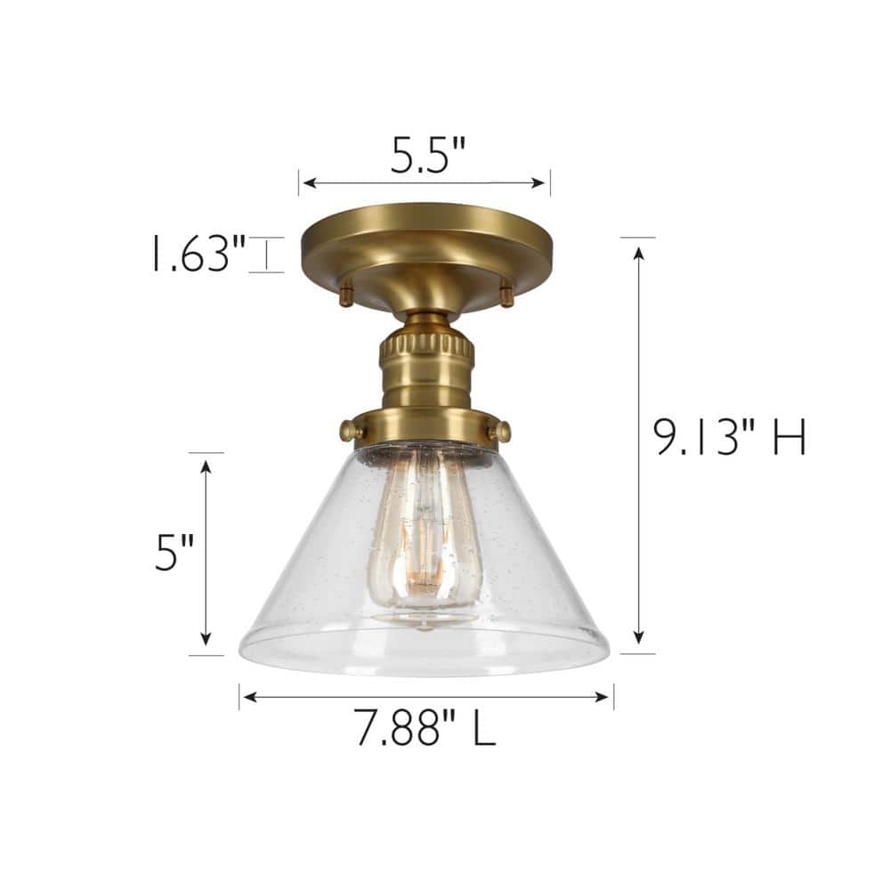 Satin Gold and Clear Glass Semi-Flush Ceiling Light