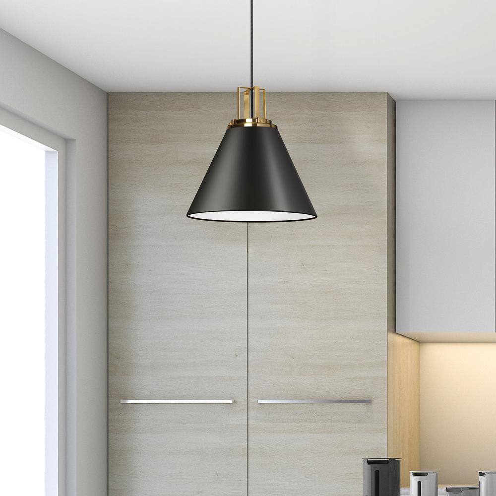 Sonus Matte Black & Aged Brass 14" Drum Pendant Light