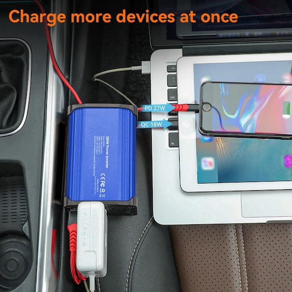 Lukyamzn 300-Watt Car Power Inverter Series with 12V to 110V AC Outlets, USB-C and USB-A Ports for Fast Charging, Compact Design
