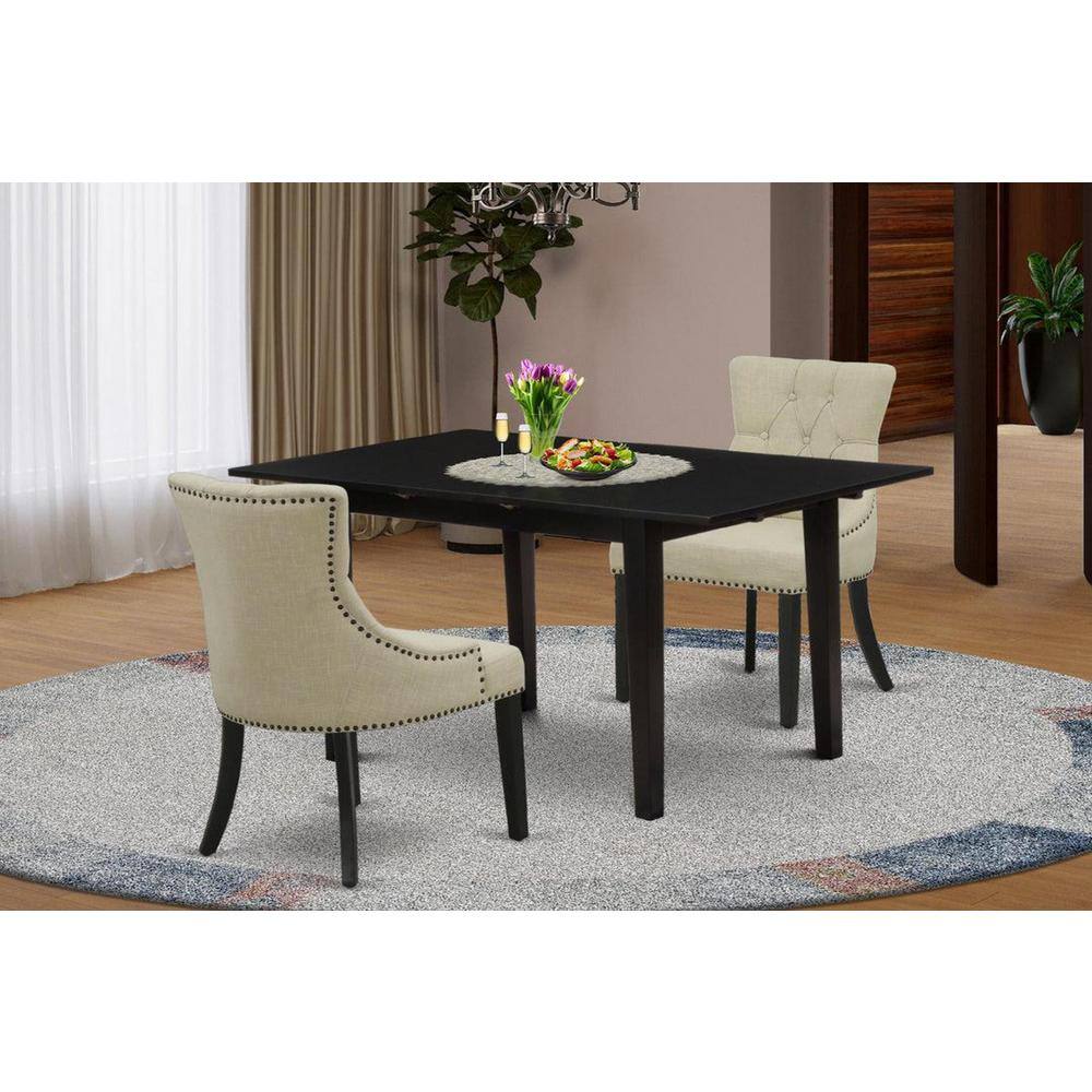 3-Piece Black Finish Rectangular Solid Wood Top with Butterfly Leaf Dining Table Set