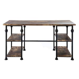 Fermin 60 in. W Brown Writing Desk with Black Base