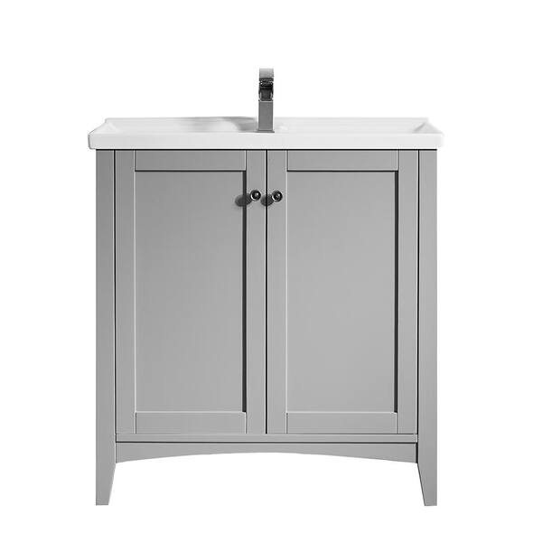 ROSWELL Asti 30 in. W x 18 in. D x 33 in. H Single Basin Vanity in Grey with White Basin and Ceramic Vanity Top in White