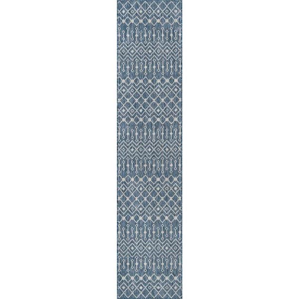Unique Loom Outdoor Trellis Blue 2 ft. 7 in. x 12 ft. Tribal Trellis