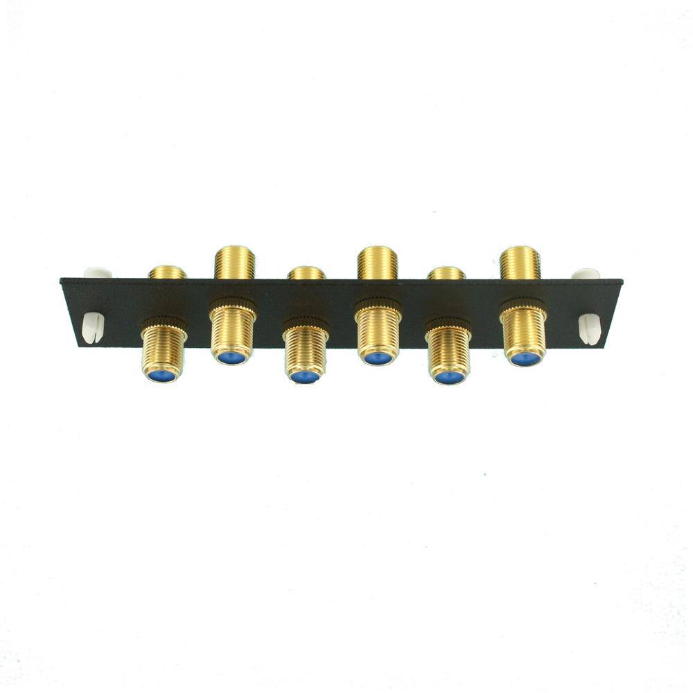 Black Steel 6-Port Coaxial Faceplate with F Connectors