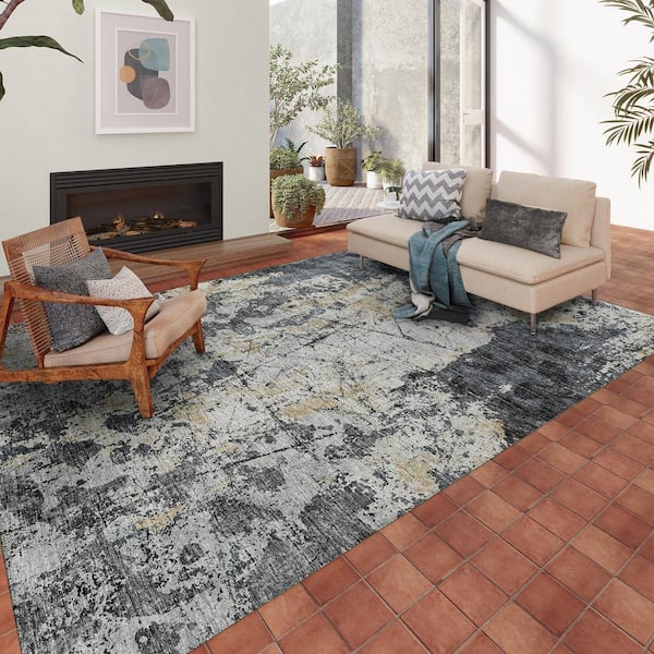 Addison Rugs Accord Black 8 ft. x 10 ft. Abstract Indoor/Outdoor