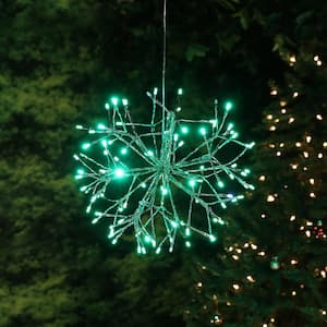 16 in. Tall Holiday 3D Snowflake Green Hanging Ornament with LED Lights