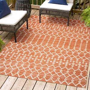 Ourika Moroccan Geometric Textured Weave Orange/Cream 3 ft. x 5 ft. Indoor/Outdoor Area Rug