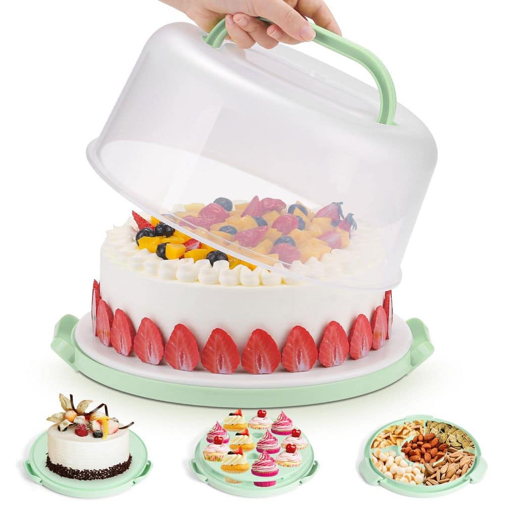 1-Piece Cake Carrier Set with Lid, Two Handles, Round Green Cake Container, Double-sided Base Cupcake Holder price history on PriceWatchPro