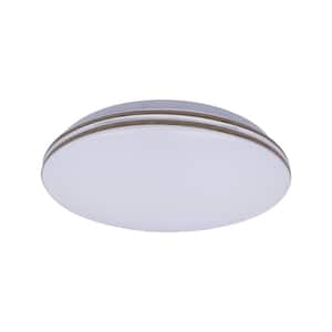 11.5 in. Round White with Faux Wood-Grain Trim Adjustable CCT 3000K/4000K/5000K Dimmable Flush Mount Light Fixture