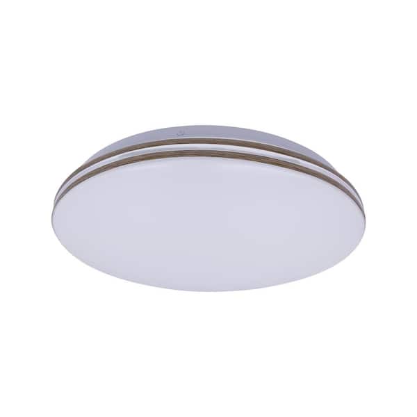 Lecoht 11.5 in. Round White with Faux Wood-Grain Trim Adjustable CCT 3000K/4000K/5000K Dimmable Flush Mount Light Fixture