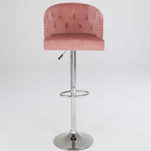 22.45 in. High Pink Metal Frame Cushioned Bar Stool with Fabric seat (Set of 2)