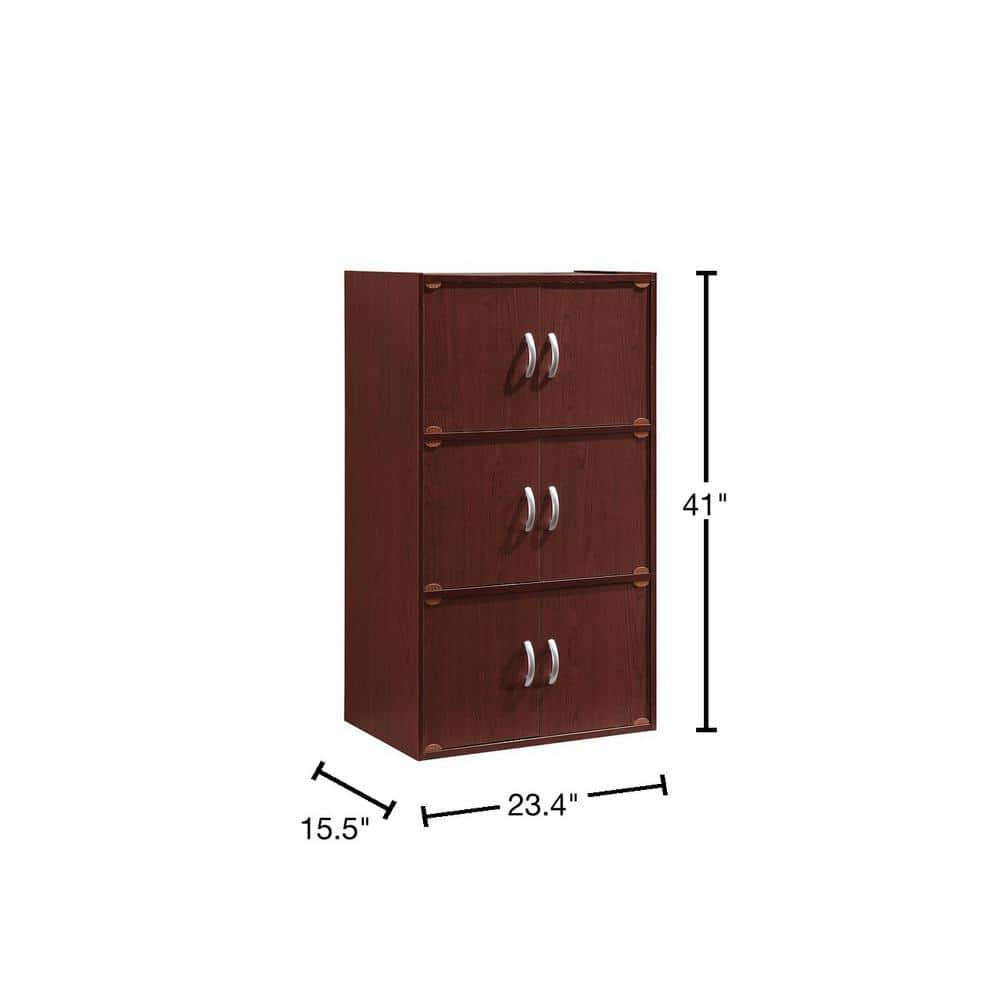 Versatile Mahogany 3-Shelf Office Bookcase with 6 Doors