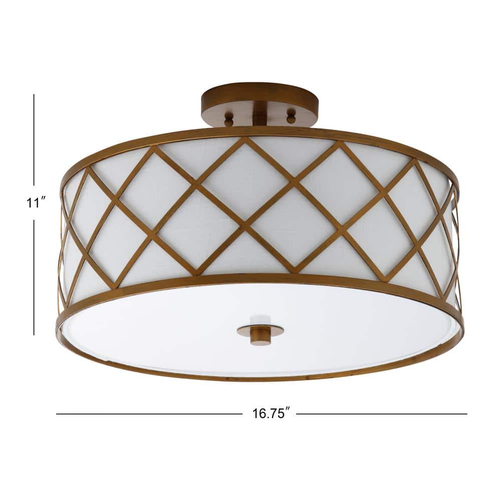 Elizabeth 16.75" Gold and White LED Drum Flush Mount Light