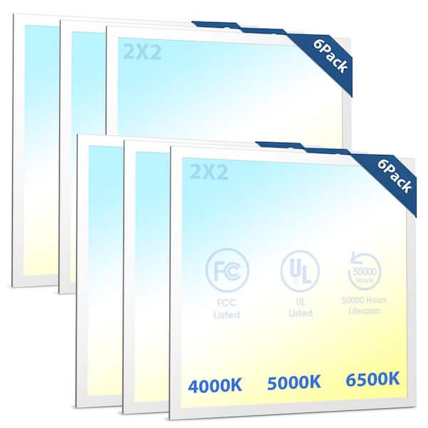 6-Pack 2 ft. x 2 ft. 5000 Lumen Dimmable Integrated LED Flat Panel Ceiling Flush Mount Fixture with Selectable 3CCT