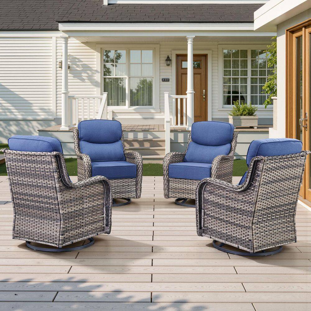 MoonLuxe 4-Piece Gray Swivel Glider Wicker Outdoor Rocking Chair with Blue Olefin 6 In. Thick Cushions price history on PriceWatchPro