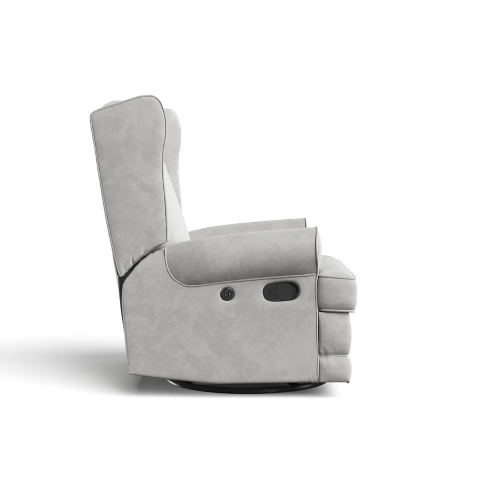 Serenity Wingback Steel Gray Swivel Recliner with USB Port