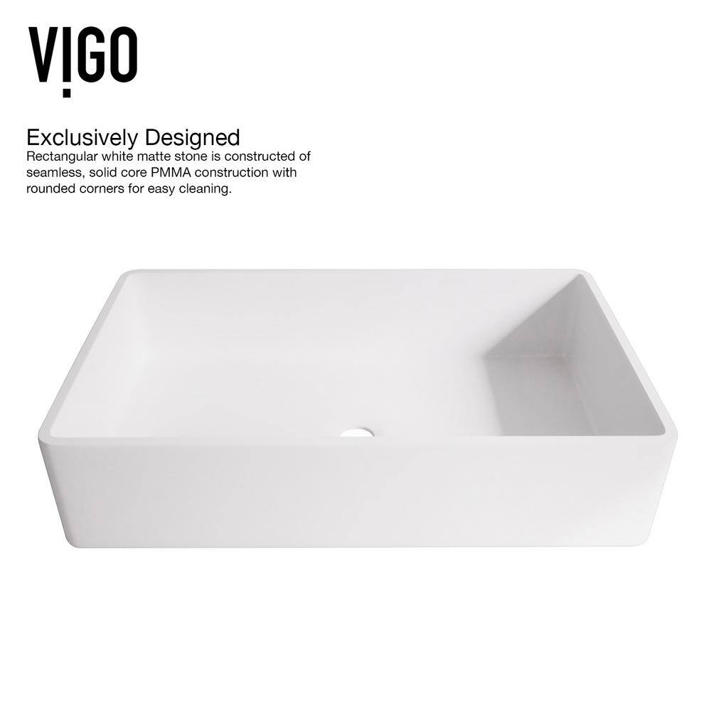Eco-Friendly White Stone Rectangular Vessel Sink with Modern Faucet