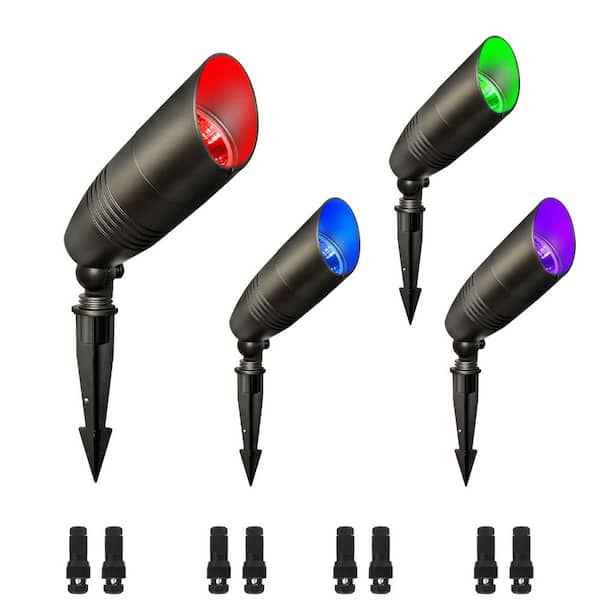 4-PACK Low Voltage 550 Lumens Bronze RGB Outdoor Hardwired Integrated LED Spotlight with 5CCT Selectable