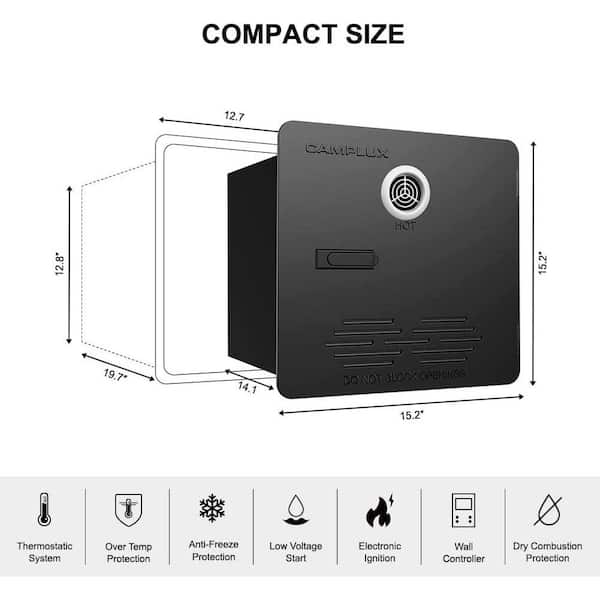 Plus-10, 65000 BTU 2.64 GPM RV Propane Tankless Water Heater Black with Door, 2-Years Warranty