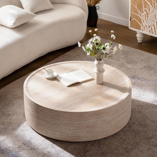 Xandric Modern 39.37 in. Amber Mars Pattern Round MDF Wood Coffee Table Drum Circle Tea Table