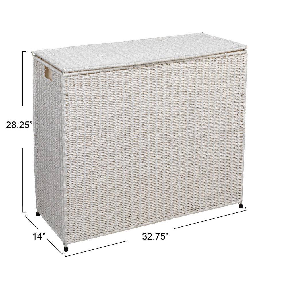 White Wicker 3-Compartment Laundry Sorter with Lid
