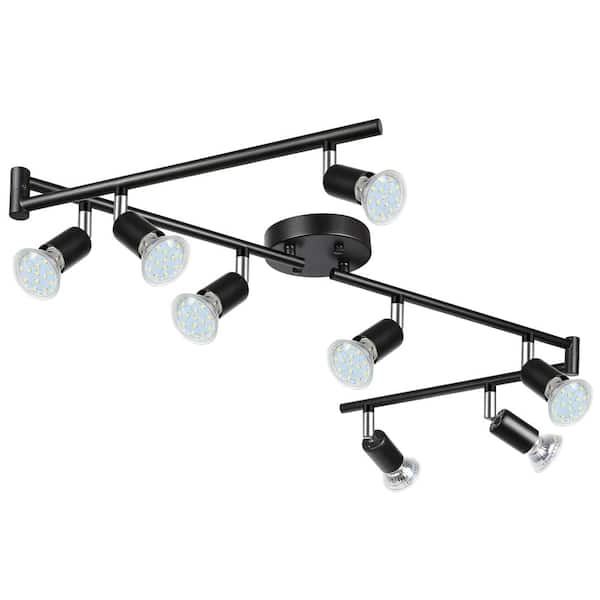8-Light Black Adjustable Ceiling Track Lighting Kit with Flexible Arms, 5000K GU10 LED Bulbs Included