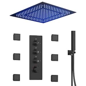 7-Spray 20 in. Flush Ceiling Mount Fixed and Handheld Dual Shower Head  with LED in Matte Black (Valve Included)
