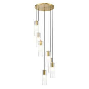 Alton 18 in. 7-Light Modern Gold Round Chandelier with Clear Plus Frosted Glass Shades