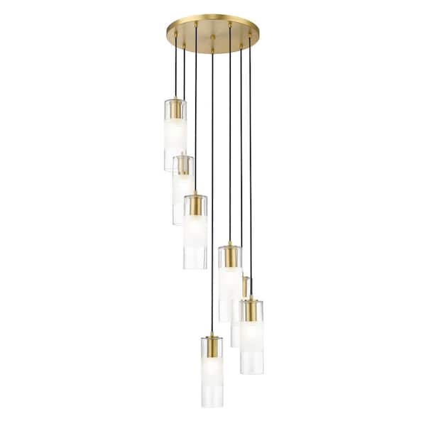 Unbranded Alton 18 in. 7-Light Modern Gold Round Chandelier with Clear Plus Frosted Glass Shades