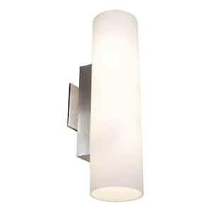 Tabo 2 Light Brushed Steel Vanity Light with Opal Glass Shade