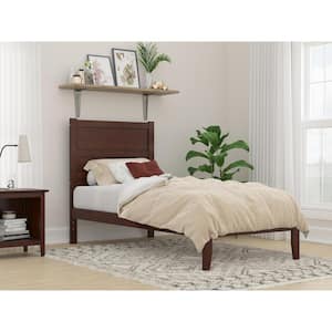 NoHo 38-1/4 in. W Walnut Twin Extra Long Size Solid Wood Frame with Attachable USB Charger Platform Bed