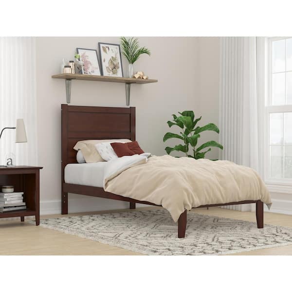 AFI NoHo 38-1/4 in. W Walnut Twin Extra Long Size Solid Wood Frame with Attachable USB Charger Platform Bed
