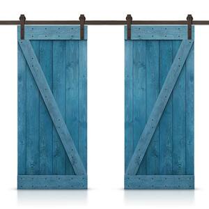 Z Bar 72 in. x 84 in. Pre-Assembled Ocean Blue Stained Wood Interior Double Sliding Barn Door with Hardware Kit