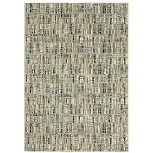 Sienna Beige/Green 5 ft. x 7 ft. Industrial Distressed Abstract Striped Polypropylene Indoor Area Rug