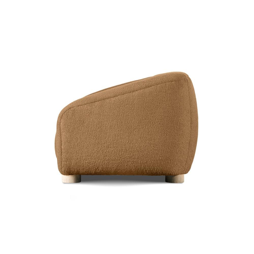 Waxley Brown Boucle Barrel Accent Chair with Wooden Legs
