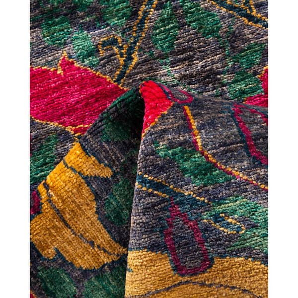 Arts & Crafts Purple 9 x 12 Floral Wool Indoor Area Rug