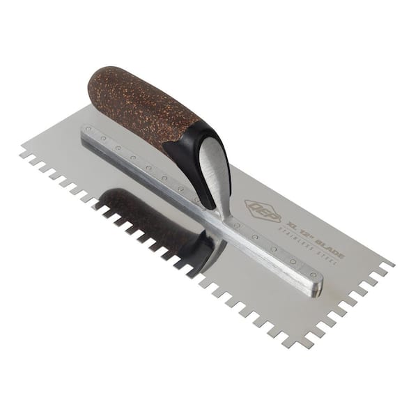 QEP 1/4 in. x 3/8 in. x 1/4 in. Cork Handle XL Stainless Steel Square-Notch Flooring Trowel