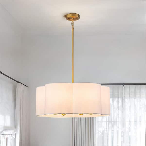 Elowen 24 in. 6-Light Brushed Gold Drum Chandelier with White Fabric Shade