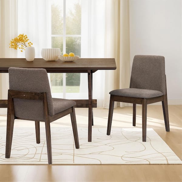Bertram Modern Walnut and Brown Upholstered Fabric Dining Side Chairs, Solid Wood, (Set of 2)