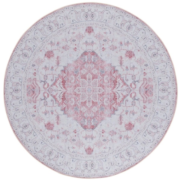 Tucson Beige/Rust 6 ft. x 6 ft. Machine Washable Faded Medallion Floral Round Area Rug