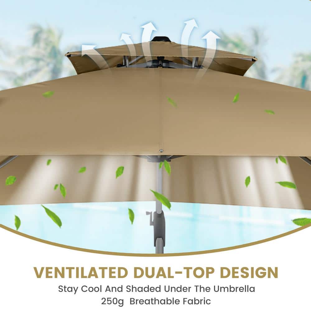 11ft Navy Blue Square Cantilever Patio Umbrella with White Aluminum Pole