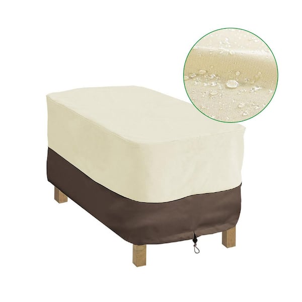 Shatex Waterproof Patio Furniture Cover Outdoor Silver-coated Ottoman Side Table Cover 38 x 28 x 17 in. Beige and Coffee