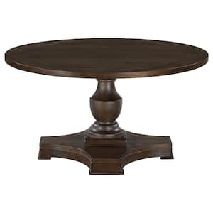 Morello 35.75 in. Coffee Brown Round Wood Coffee Table with Pedestal Base