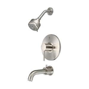 1-Handle Wall Mount Tub and Shower Faucet Trim Kit with 5 Function Showerhead in Brushed Nickel (Valve not Included)