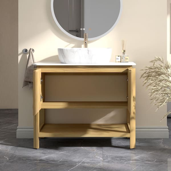 Yingze 36 in. Freestanding Single Sink Natural Bath Vanity with