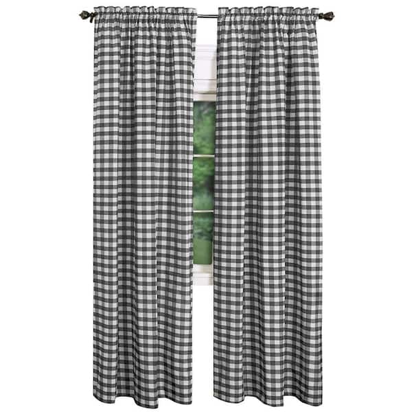 Buffalo Check 42 in. W x 84 in. L Polyester/Cotton Light Filtering Window Panel in Black