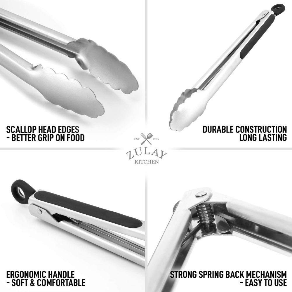 12-Inch Stainless Steel Scallop Head Kitchen Tongs