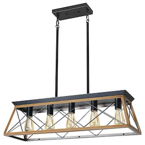 5-Light Black Farmhouse Chandelier for Kitchen, Living Room, Dining Room with No Bulbs Included