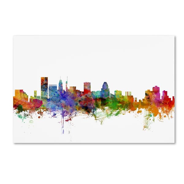 Trademark Fine Art 22 in. x 32 in. Baltimore Maryland Skyline by Michael Tompsett Floater Frame Architecture Wall Art